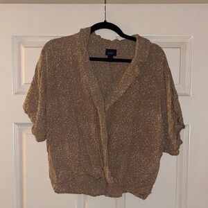 Daytrip Tan Boxy Oversized Blouse with Notched Collar